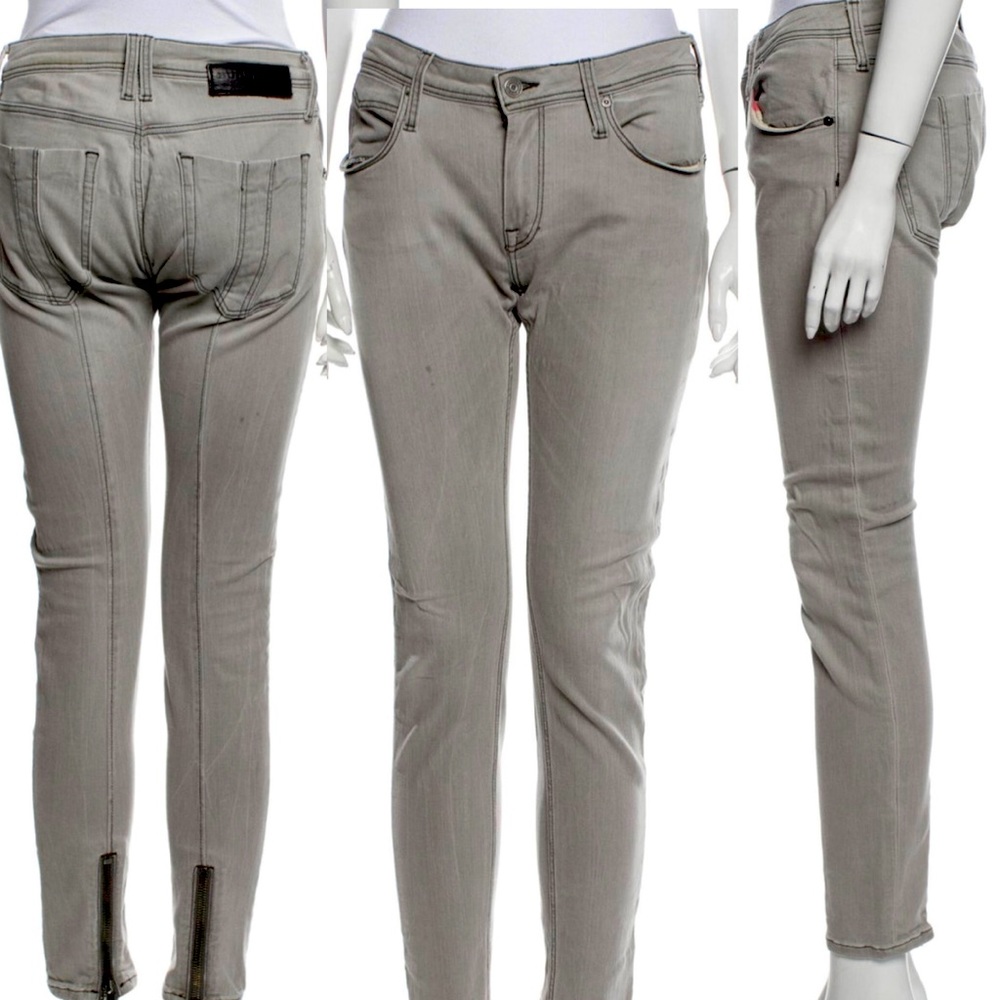 Burberry Brit Concrete Gray Mid-Rise Stretch Skinny Jeans w/rear ankle zippers